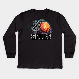 Retro Pattern Spurs Basketball Classic Style Kids Long Sleeve T-Shirt